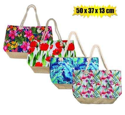 Beach bag 50x37x13cm asstd w/rope handle