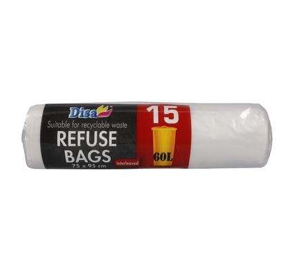 Refuse bag 15pc clear 750x950mm
