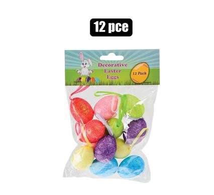 Easter decor eggs glitter w/ribbon 12pc