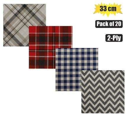 Serviettes 2ply 33cm 20pc tartan/zigzag