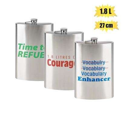 Hip flask stainless steel w/words 27cm 1.8l