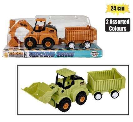 VEHICLE CONSTRUCTION W/TRAILER 24cm ASSORTED