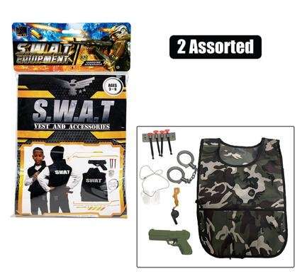 Boys playset army/swat vest & gun assorted