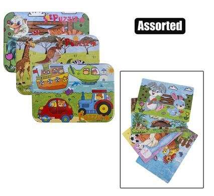 Puzzle wood tin assorted designs & pieces b