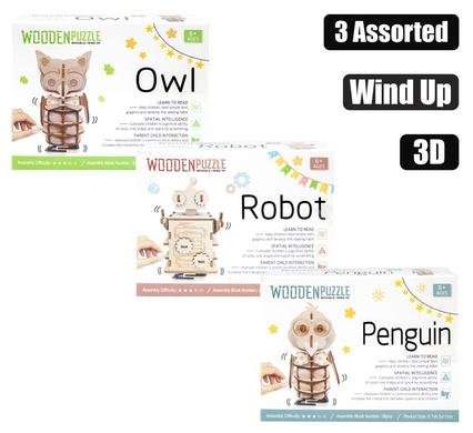 Puzzle wood diy 3d wind up assorted