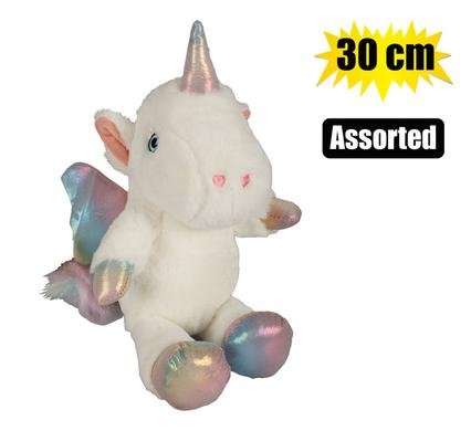 Plush unicorn softie w/wings 30cm assorted