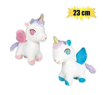 PLUSH UNICORN RAINBOW HAIR W/WINGS 23cm