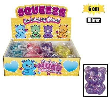 NOVELTY SQUEEZE BEAR GLITTER ASSORTED 5cm