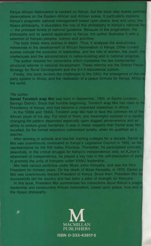 Kenya African Nationalism: Nyayo Philosophy and Principles - Moi, Daniel T.