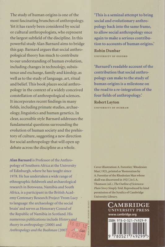 Social Anthropology and Human Origins - Barnard, Alan