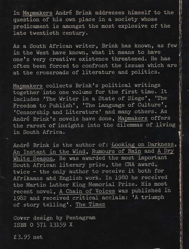 Mapmakers: Writing in a State of Siege - Brink, AndrÃ©