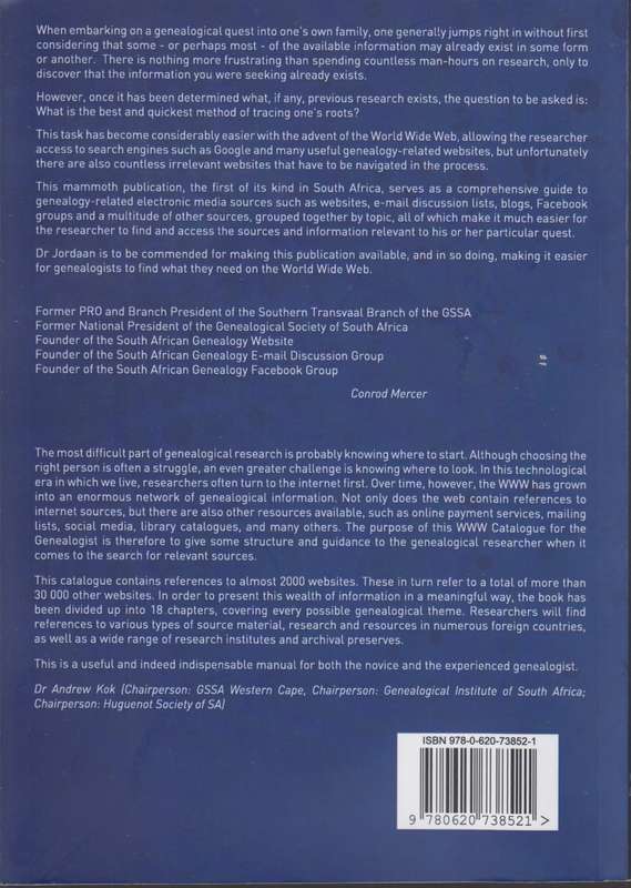 A WWW Catalogue for the Genealogist 2009-2017 / 'n WWW Genealogiese  - Jordaan, Marthinus J. S.