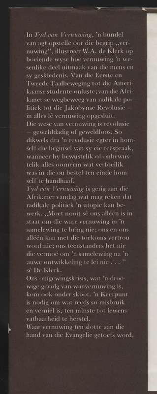 Tyd van Vernuwing: Opstelle oor Tyd en Samelewing - De Klerk, W. A.