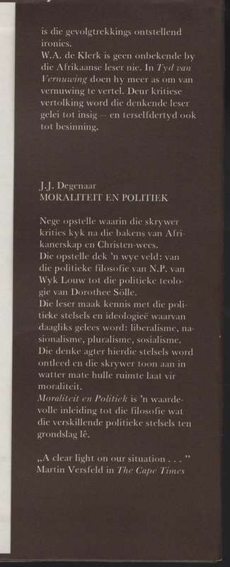Tyd van Vernuwing: Opstelle oor Tyd en Samelewing - De Klerk, W. A.