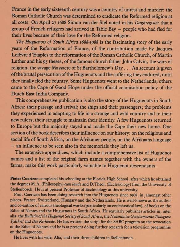 The Huguenots of South Africa, 1688-1988 - Coertzen, Pieter