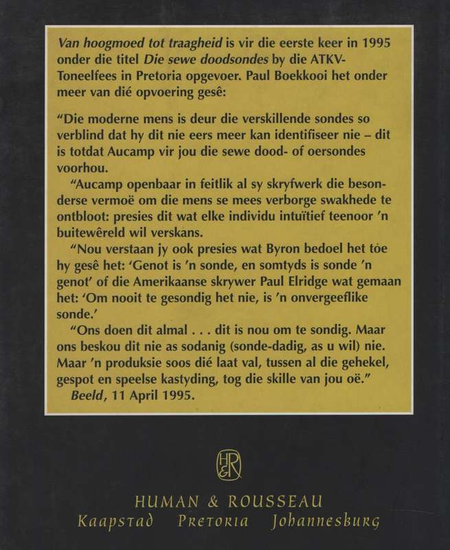 Van Hoogmoed tot Traagheid, of die Sewe Doodsondes - Aucamp, Hennie