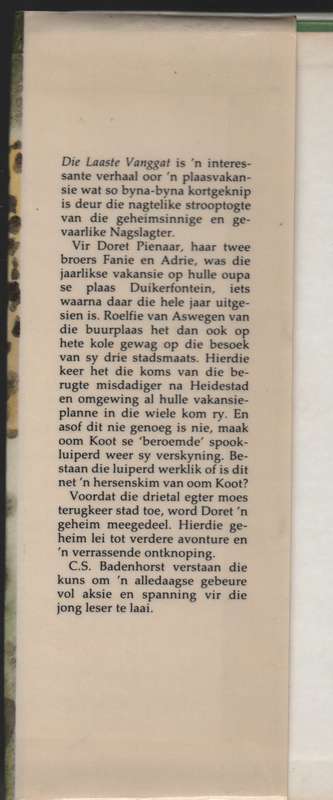 Die Laaste Vanggat - Badenhorst, C. S.