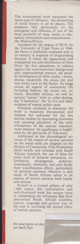 The History and Social Significance of Motion Pictures in South Afri - Gutsche, Thelma