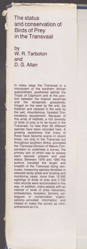 The Status and Conservation of Birds of Prey in the Transvaal - Tarboton, W. R.; Allan, D. G