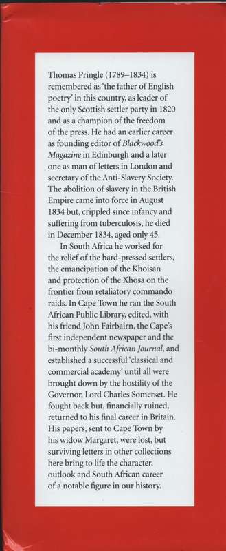 The South African Letters of Thomas Pringle - Pringle, Thomas; Vinge, Rand
