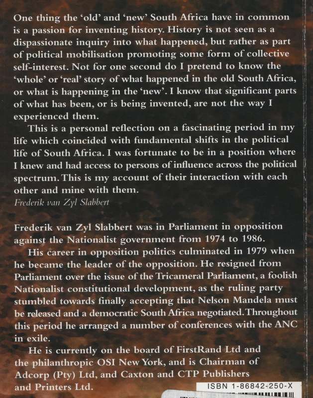 The Other Side of History: An anecdotal reflection on political tran - Van Zyl Slabbert, Frederik