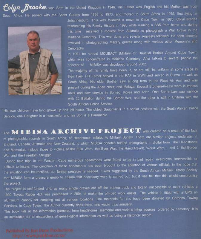 Military Burials in South Africa Archive Project. Volume 1: Western  - Brookes, Colyn
