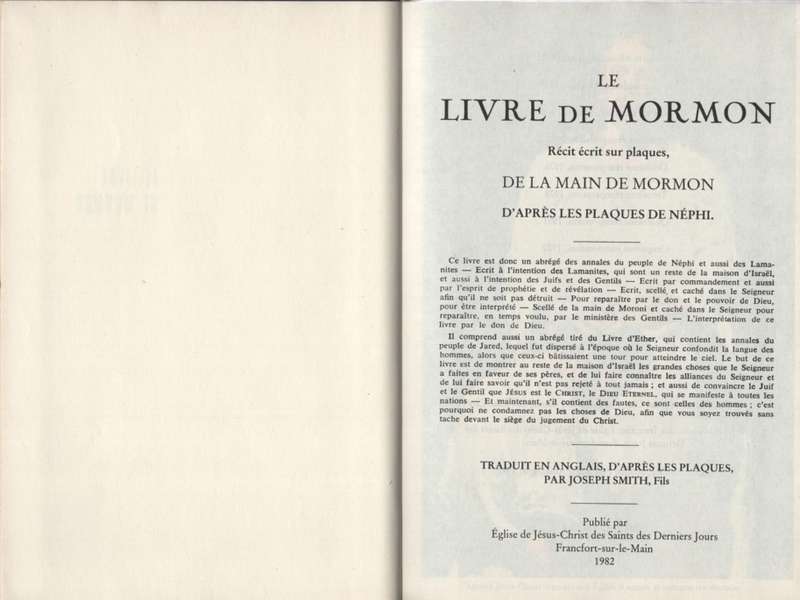 LE LIVRE DE MORMON FRENCH SECOND HAND SECONDHAND - SMITH,J