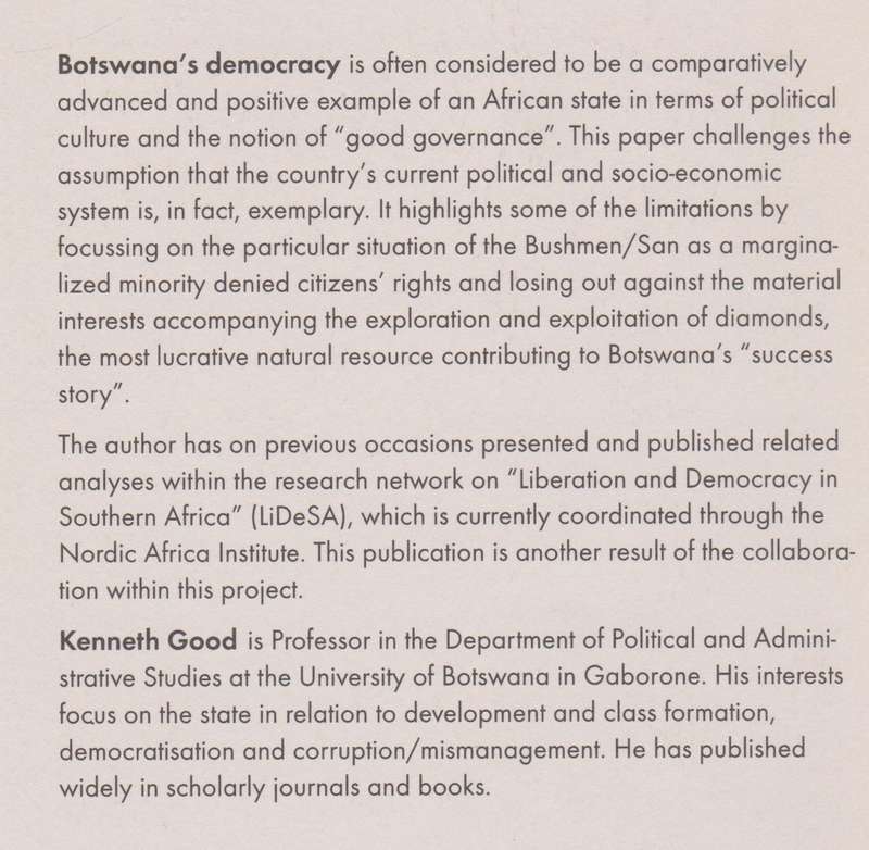 Bushmen and Diamonds: (Un)civil Society in Botswana - Good, Kenneth