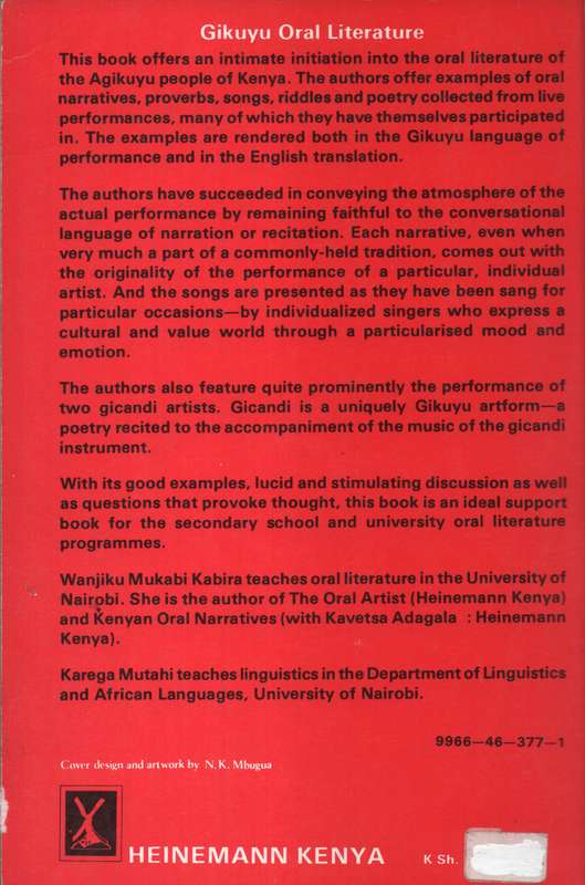 Gikuyu Oral Literature - Kariba, W. M.; Mutahi, K.