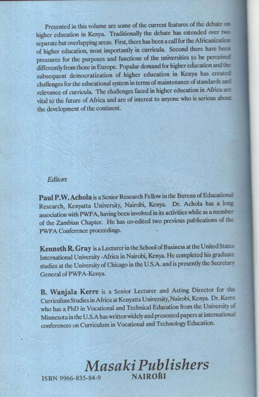Trends and the Future of University Education in Kenya. Proceedings  - Achola, Paul P. P. W. (ed);