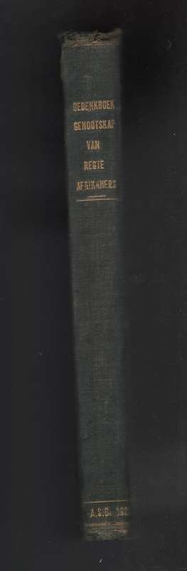 GEDENKBOEK GENOOTSKAP V REGTE AFRIKANERS - DUTOIT,S
