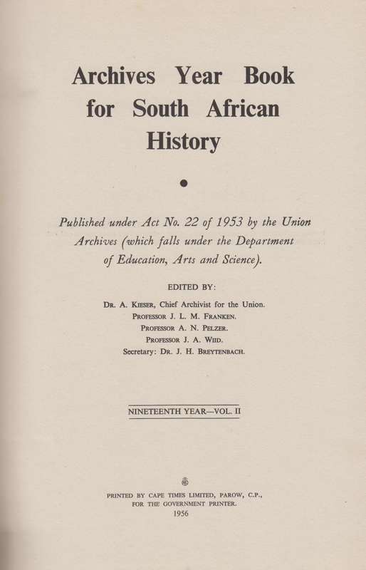 Argief-Jaarboek vir Suid-Afrikaanse Geskiedenis 1956 Deel 2 / Archiv - Basson, Michiel Albertus
