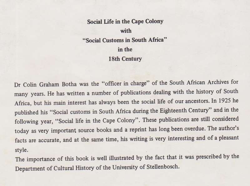 Social Life and Customs during the Eighteenth Century - Botha, C. Graham