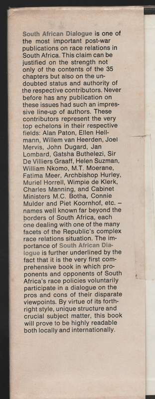 South African Dialogue: Contrasts in South African Thinking on Basic - Rhoodie, N. J.