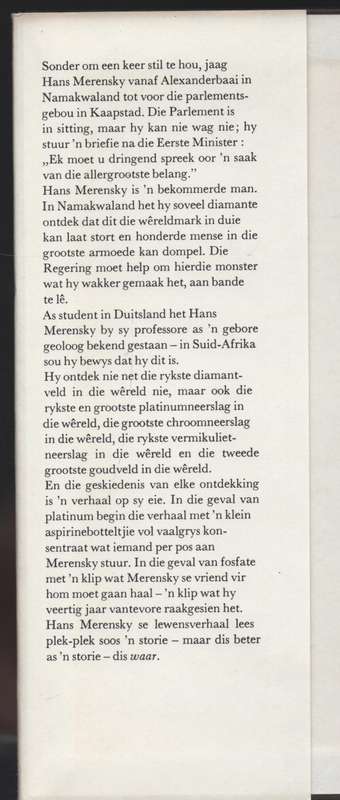 Towenaar-geoloog Hans Merensky: Die Verhaal van Dr. Hans Merensky. S - Eybers, Henri