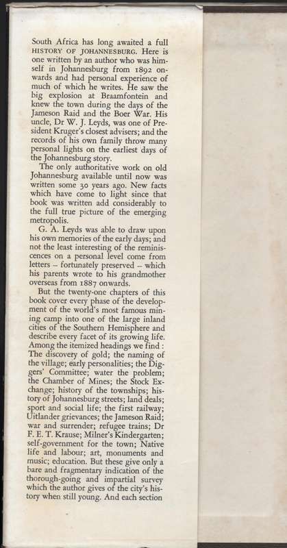 A History of Johannesburg - Leyds, G. A.