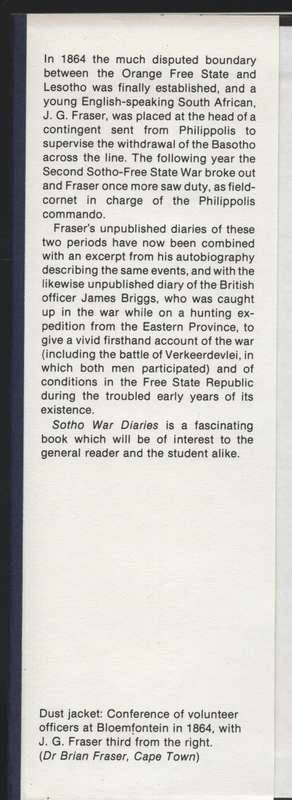 Sotho War Diaries, 1864-1865 - Fraser, J. G.; Briggs, James