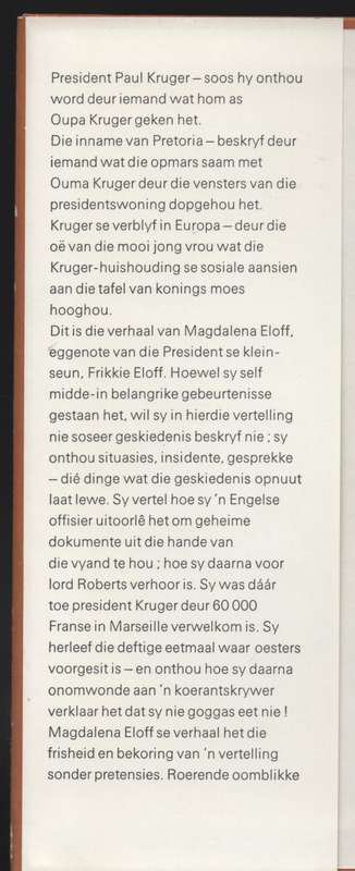 Die President en Ek: Herinneringe van Magdalena Eloff  - Du Plessis, Gezina