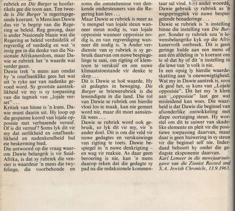 Dawie 1946-1964. 'n Bloemlesing uit die geskrifte van Die Burger se  - Dawie; Louw, Louis (compiler
