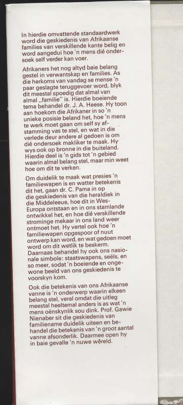 Families, Familiename en Familiewapens. Die Afrikaner en Sy Kultuur, - Heese, J. A.; Nienaber, G. S