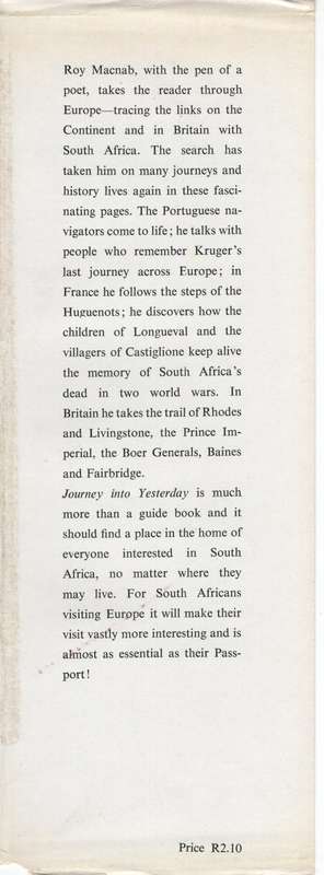 Journey Into Yesterday: South African Milestones in Europe - Macnab, Roy