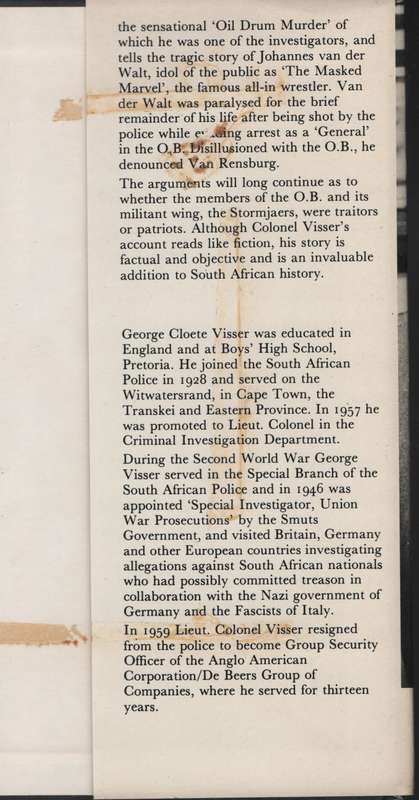 OB: Traitors or Patriots? - Visser, George Cloete