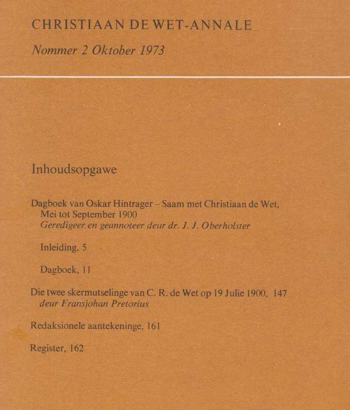 Christiaan de Wet-Annale 2: Dagboek van Oskar Hintrager, Saam met Ch - Hintrager, Oskar; Pretorius,