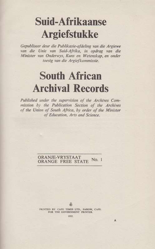Suid-Afrikaanse Argiefstukke Oranje-Vrystaat No. 1 / South African A - Van der Vyver, W. B.; Breyte