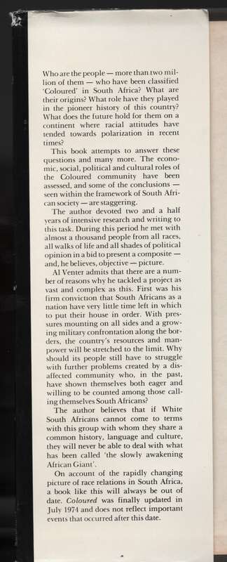 Coloured: A Profile of Two Million South  Africans - Venter, Al J.