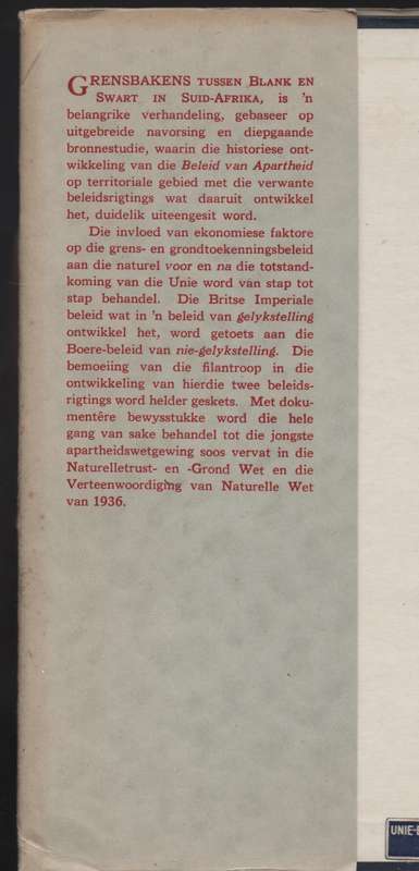 Grensbakens Tussen Blank en Swart in Suid-Afrika: 'n Historiese Ontw - Van Biljon, P.