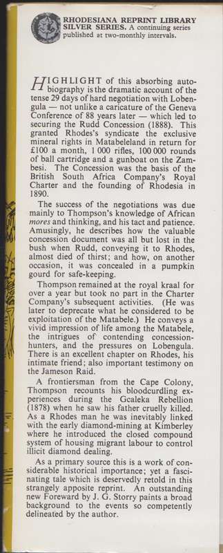 Matabele Thompson. An Autobiography - Thompson, Francis Robert; Ro