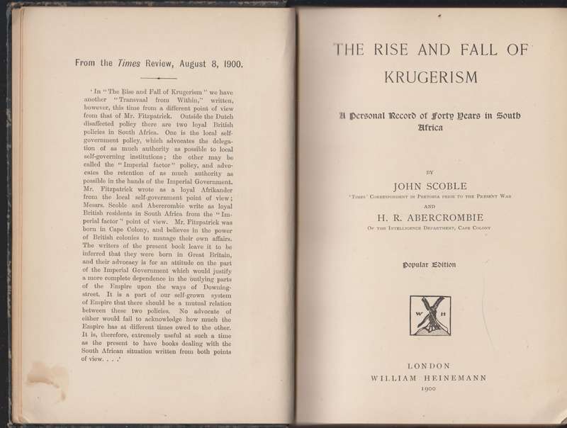 The Rise and Fall of Krugerism. A Personal Record of Forty Years in  - Scroble, John; Abercrombie H