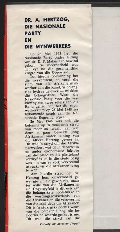 Dr. A. Hertzog, die Nasionale Party en die Mynwerkers - NaudÃ©, Louis