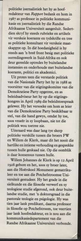 F. W. de Klerk: Die Man en sy Tyd - De Klerk, Willem